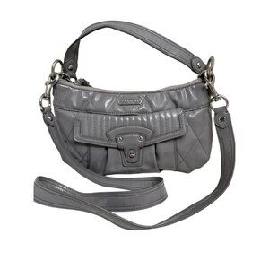 Coach Gray Patent Leather Shoulder Bag With Detachable Strap